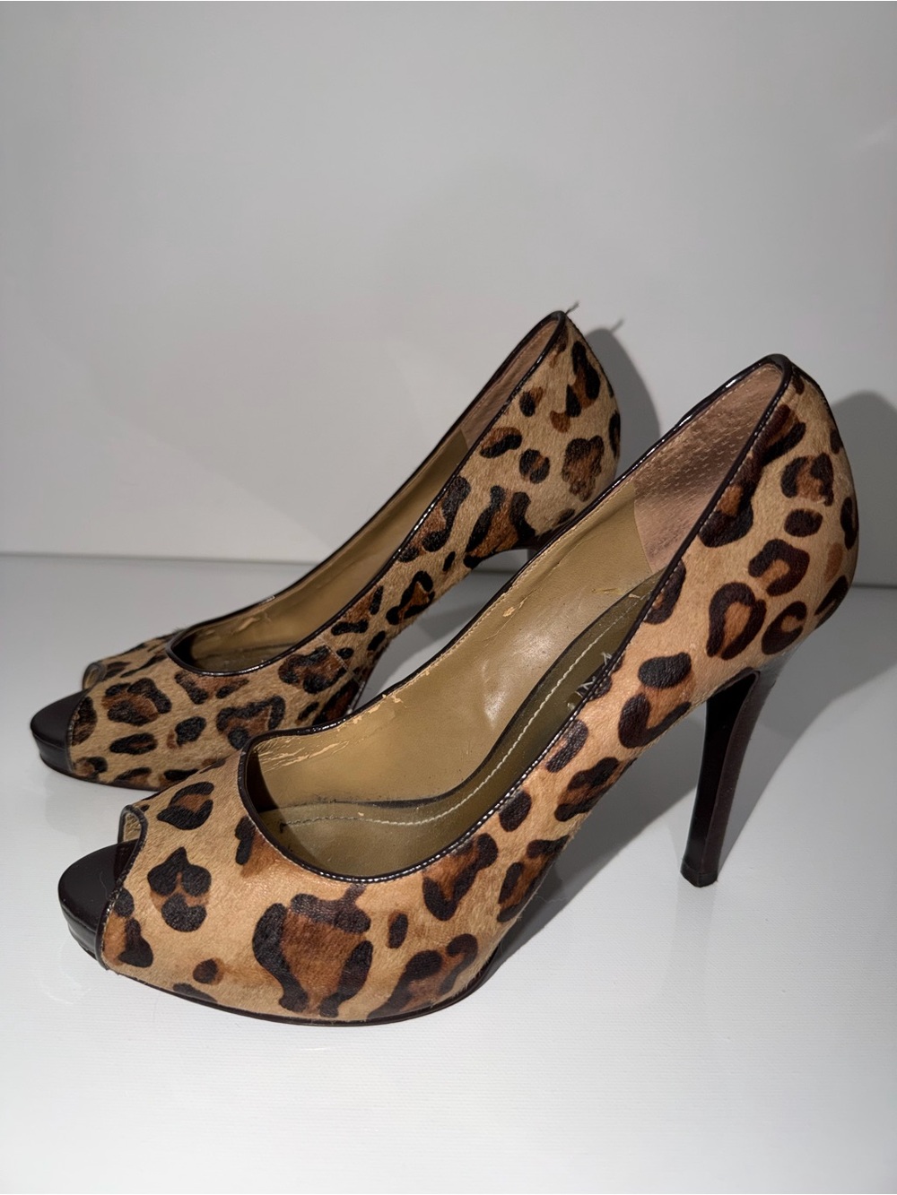 Nine West Leopard Print Peep-Toe Stilettos - Brown/Black - Picture 4 of 10